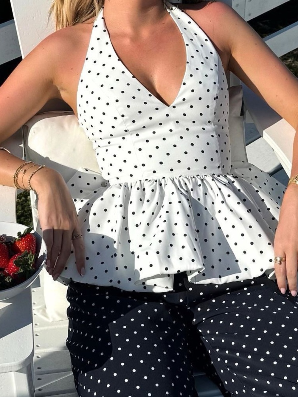 Polka Dot Halter Peplum Top